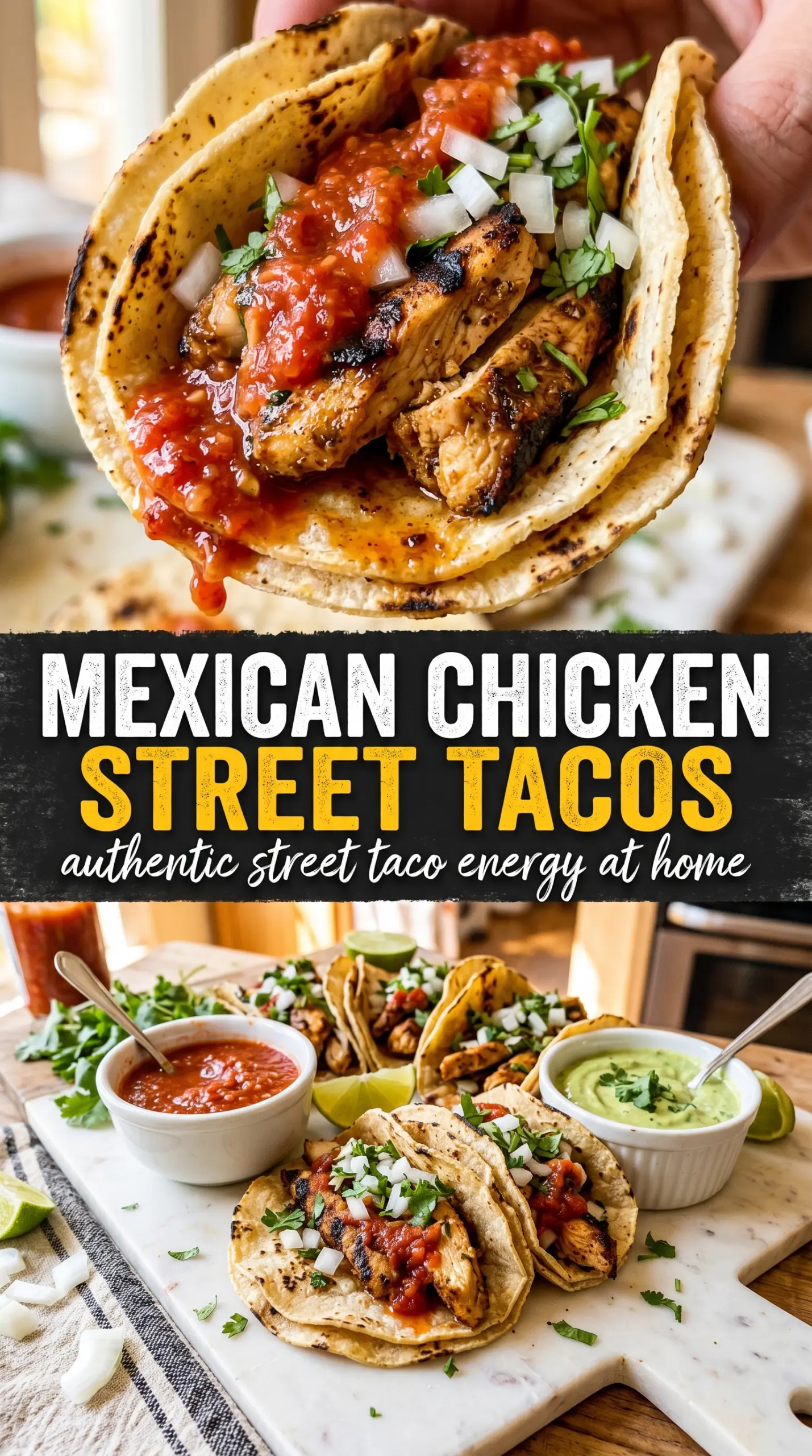 Mexican chicken street tacos charred juicy bright