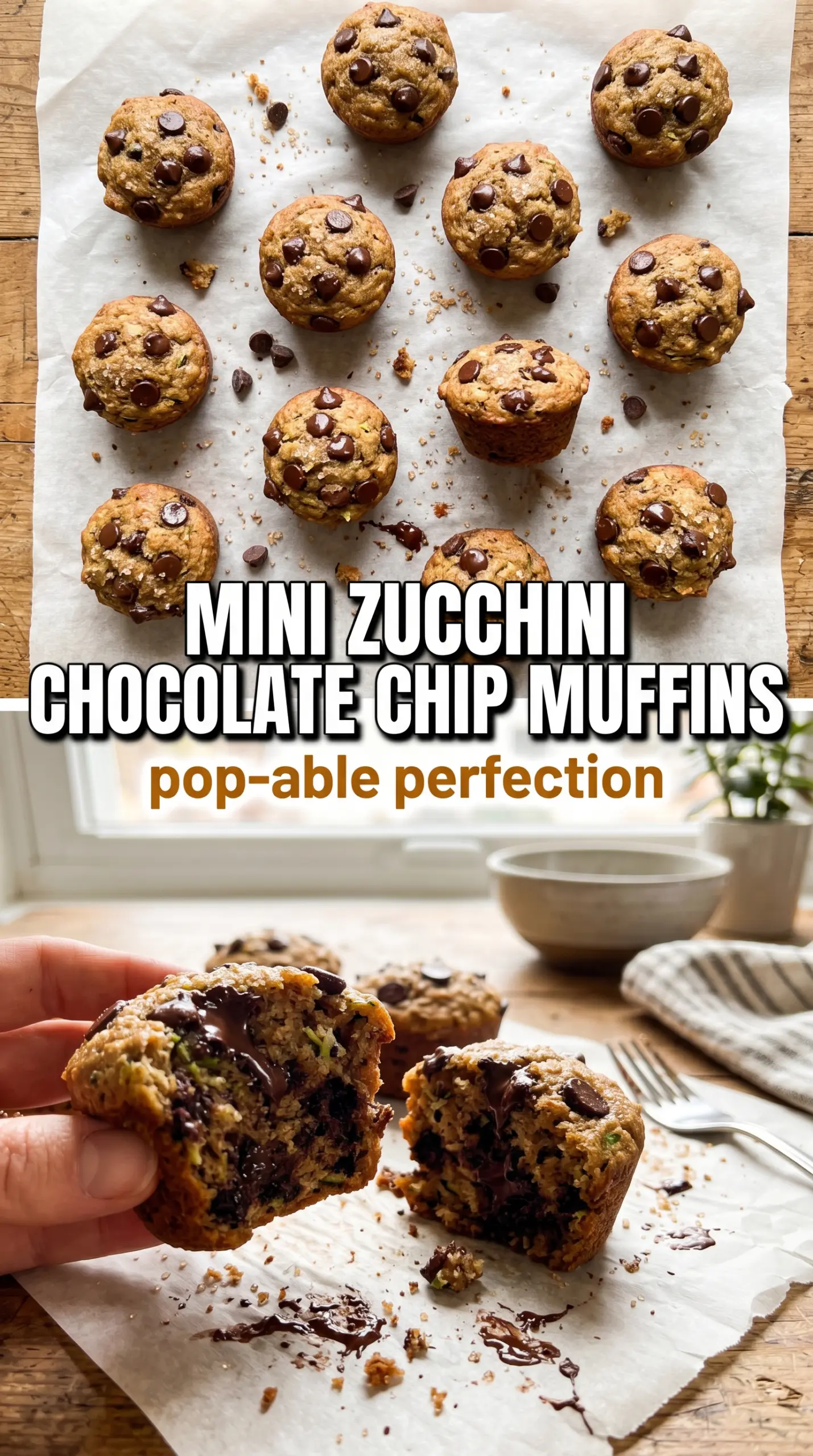 Mini zucchini chocolate chip muffins bite-sized tender