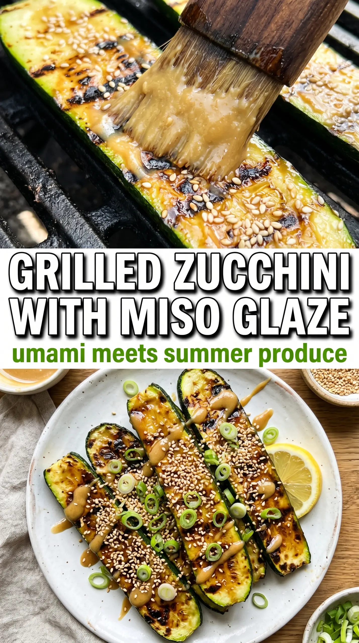 Grilled zucchini with char marks and glaze