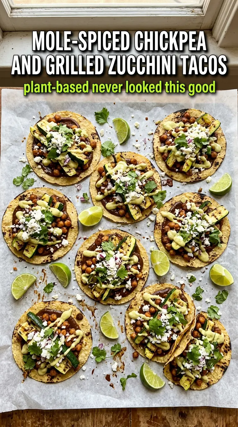 Mole-Spiced Chickpea and Grilled Zucchini Tacos smoky charred vegetarian