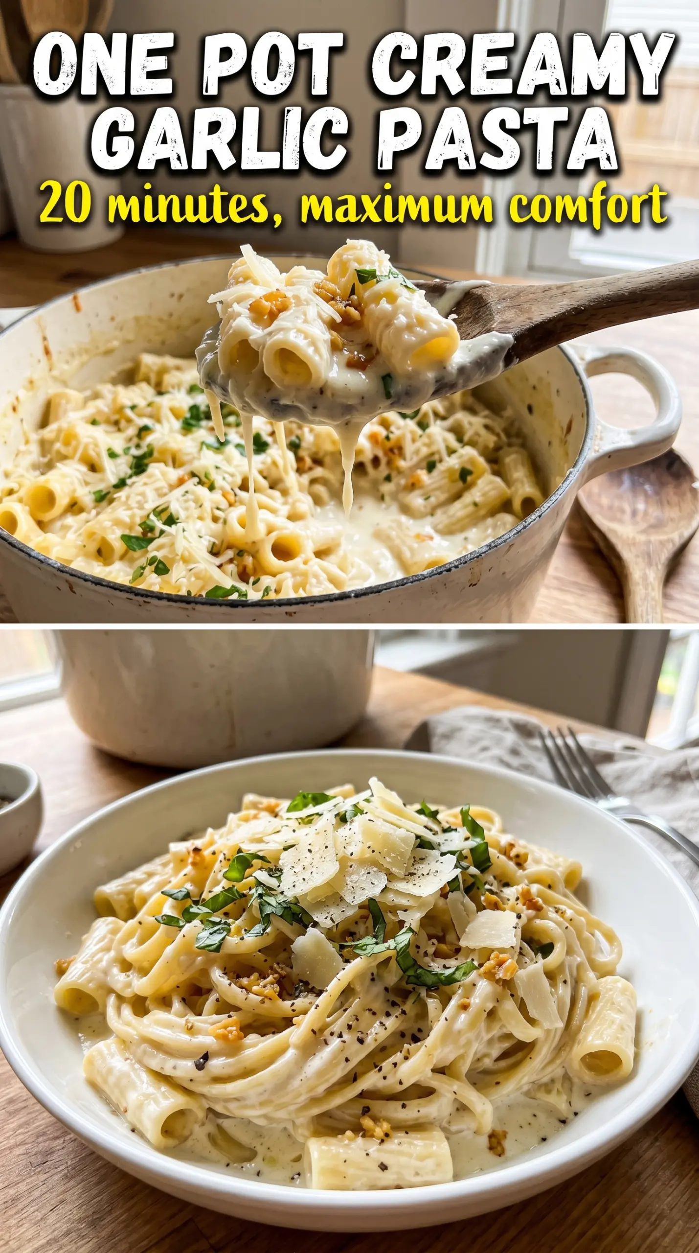 One Pot Creamy Garlic Pasta, silky, parmesan-rich
