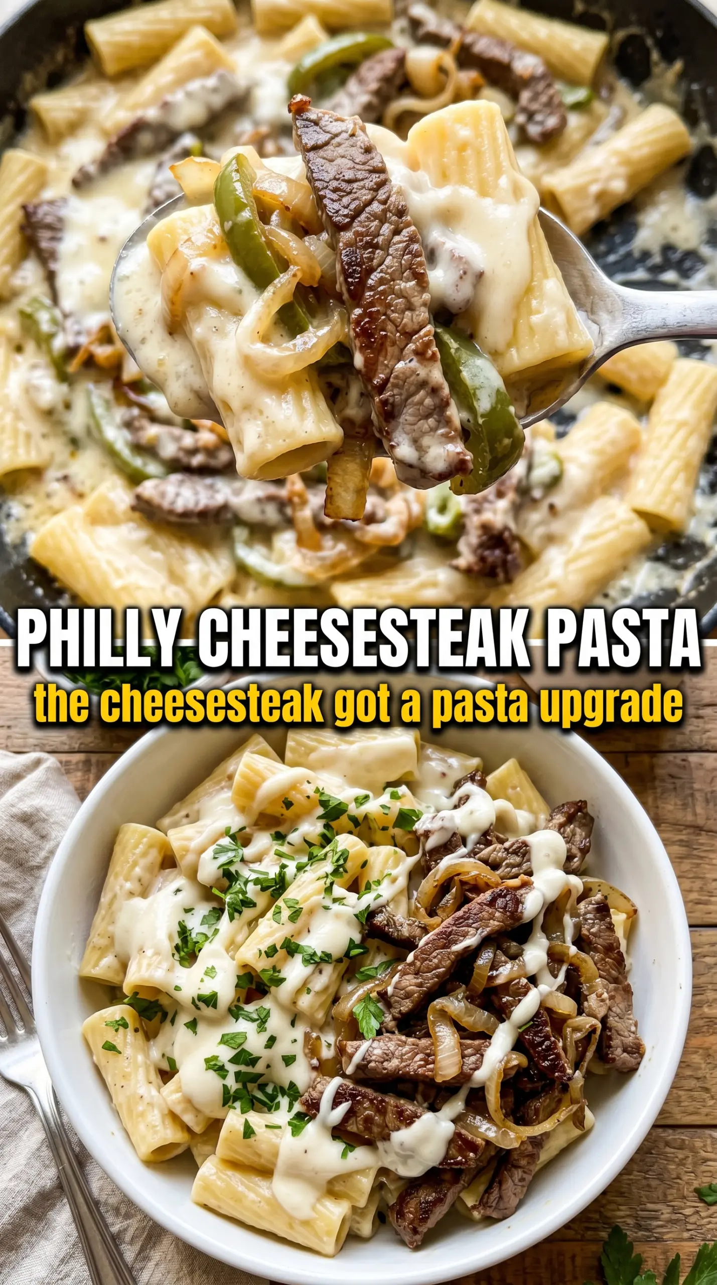Philly Cheesesteak Pasta creamy steaky peppery