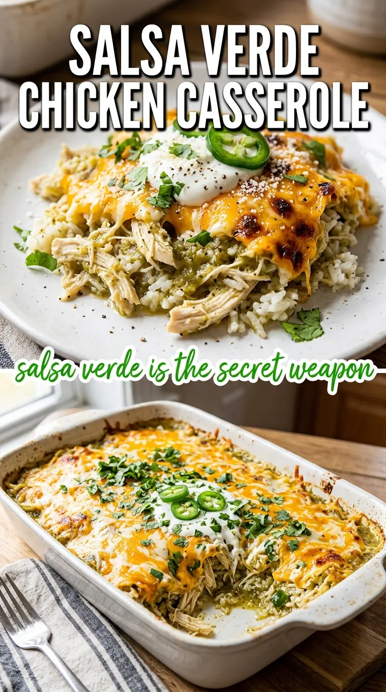 Salsa Verde Chicken Casserole bubbling cheesy Tex-Mex