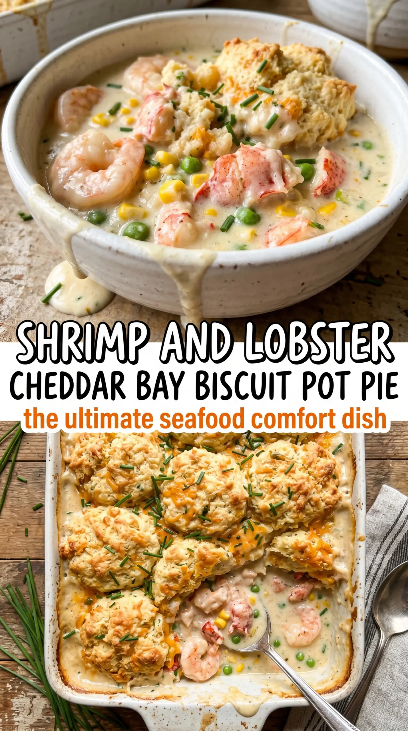 Shrimp and Lobster Cheddar Bay Biscuit Pot Pie creamy biscuit-topped seafood