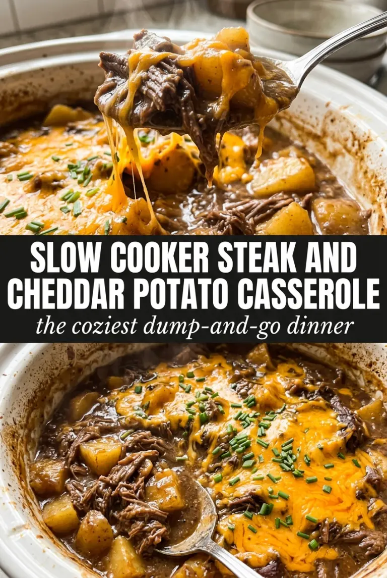 Slow Cooker Steak and Cheddar Potato Casserole