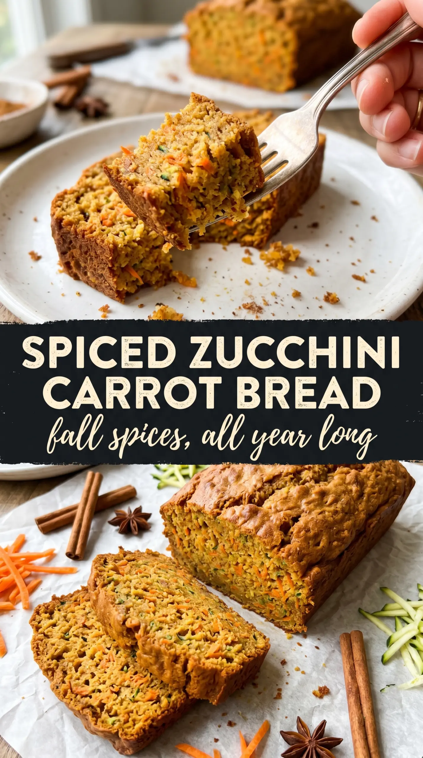 Spiced Zucchini Carrot Bread with warm spices, moist crumb