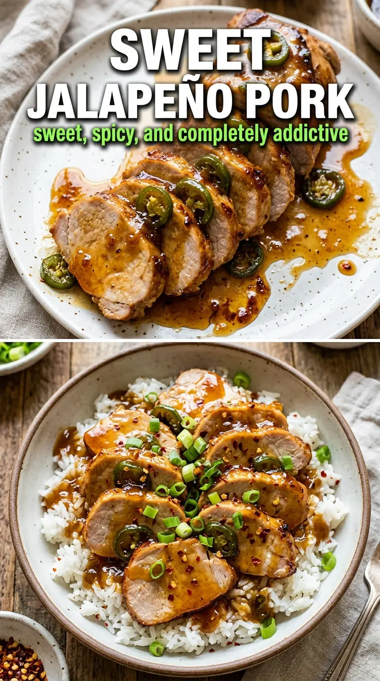 Sweet Jalapeño Pork glossy skillet, caramelized, spicy-sweet