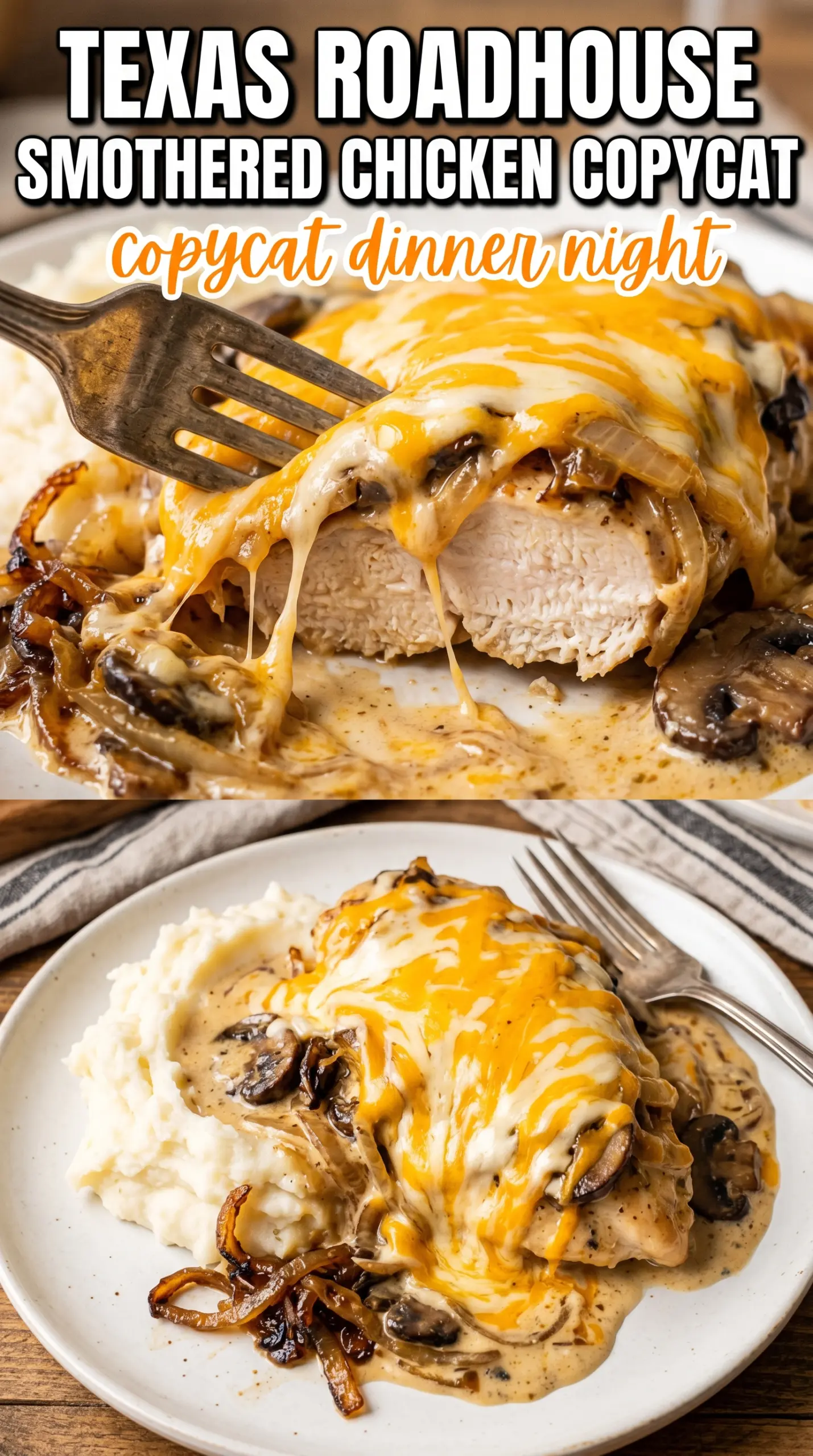 Texas Roadhouse Smothered Chicken Copycat savory mushrooms