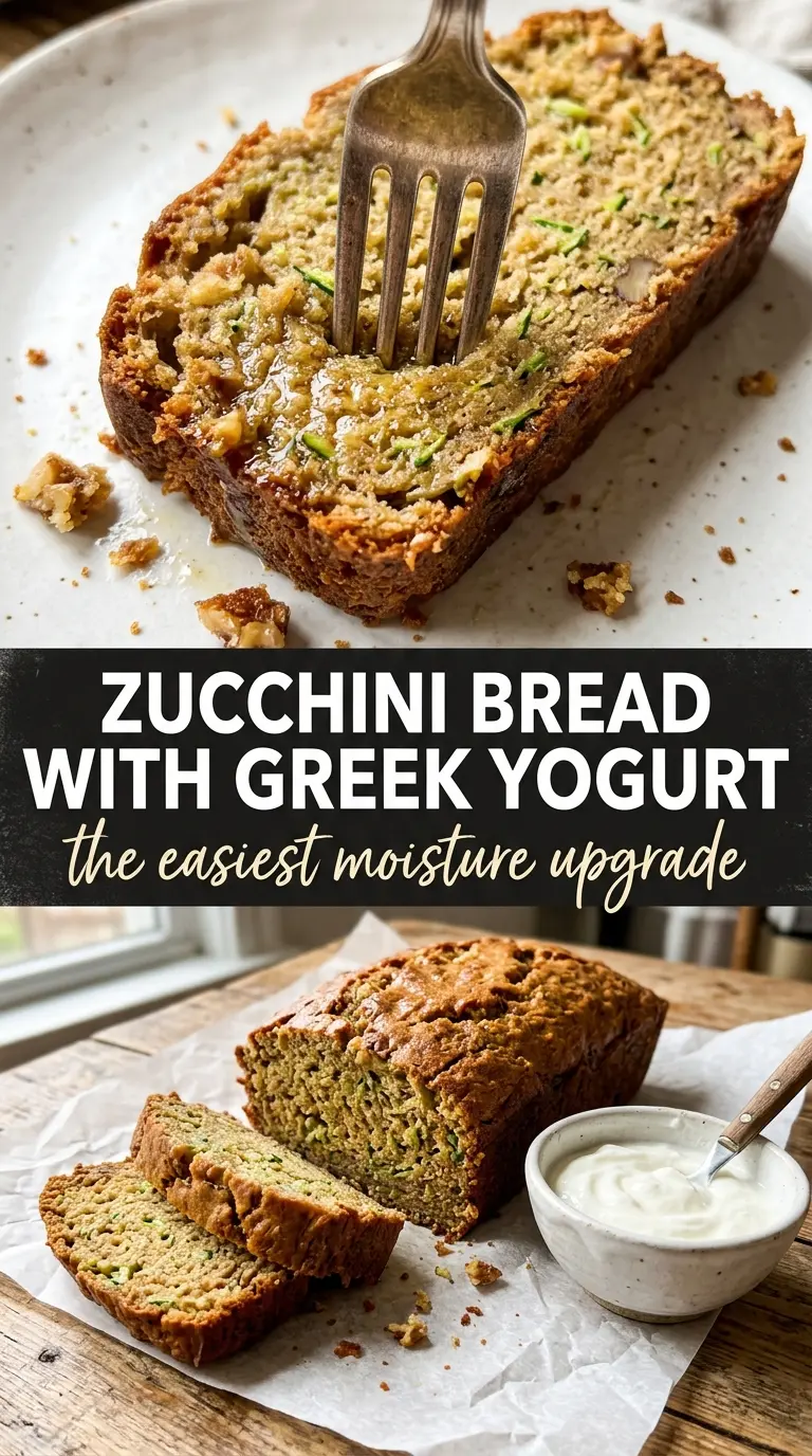 Sliced zucchini bread with visible vegetable texture