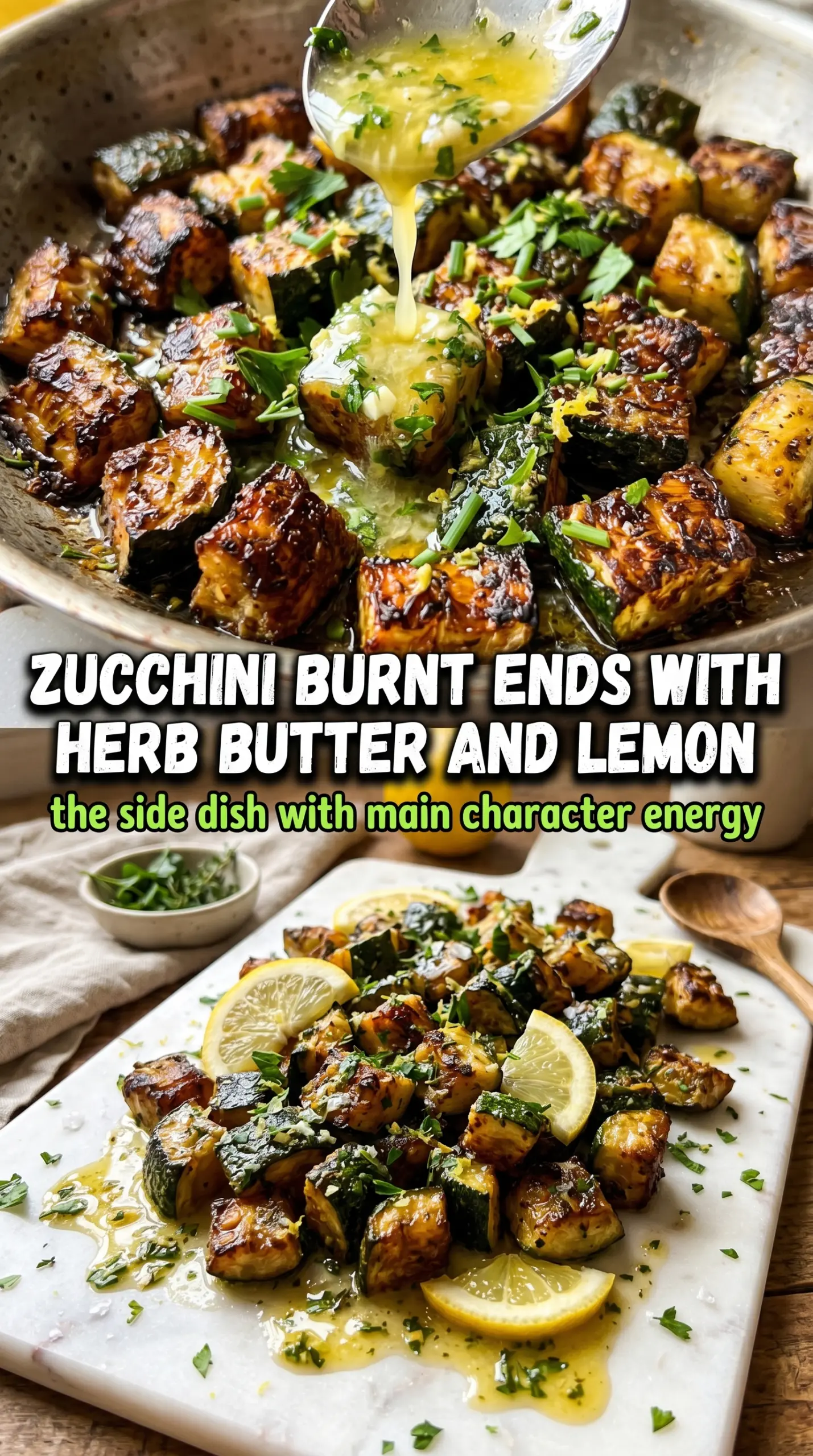 Zucchini Burnt Ends with Herb Butter and Lemon smoky charred