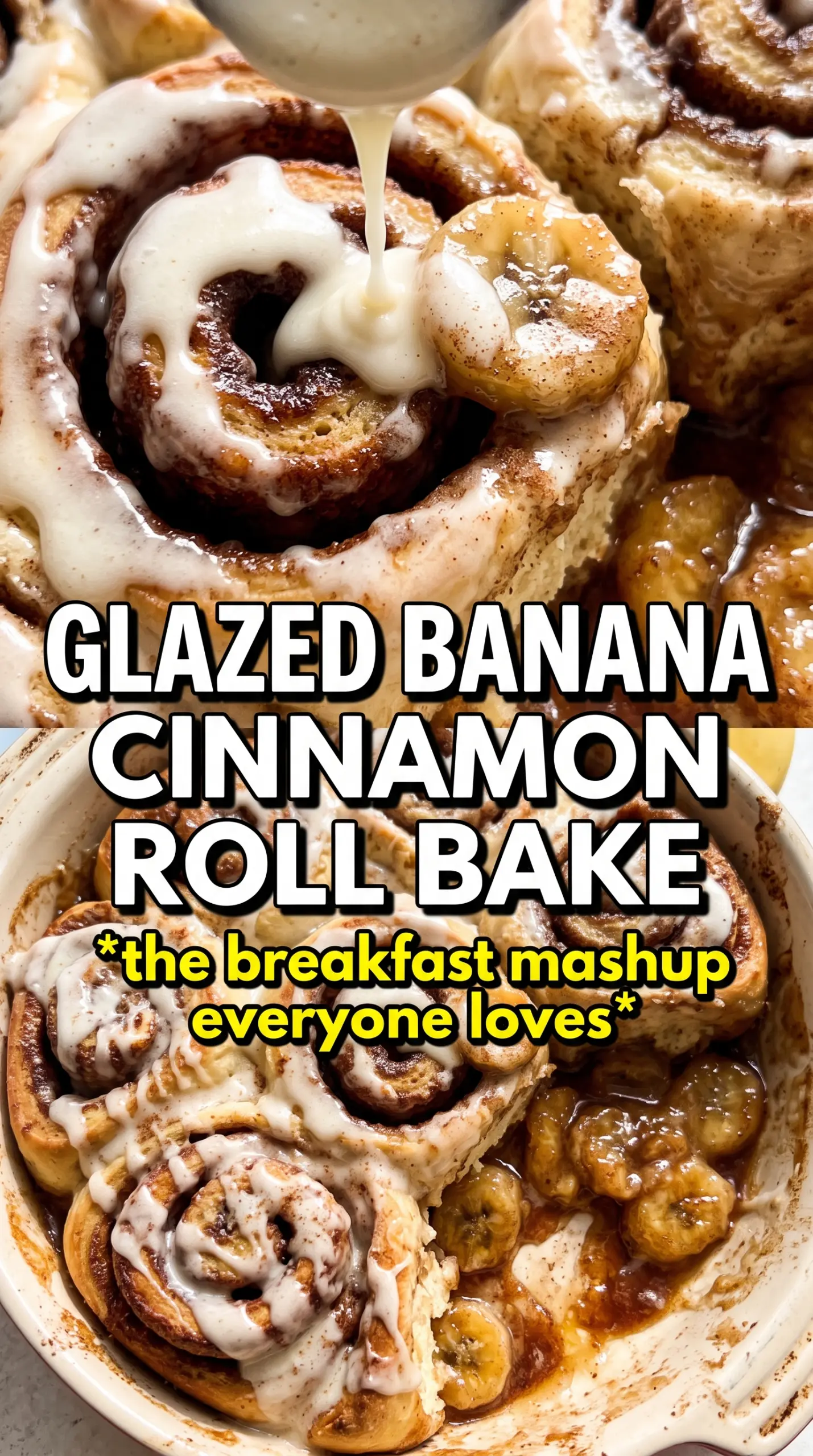 Banana Cinnamon Rolls golden swirled frosted