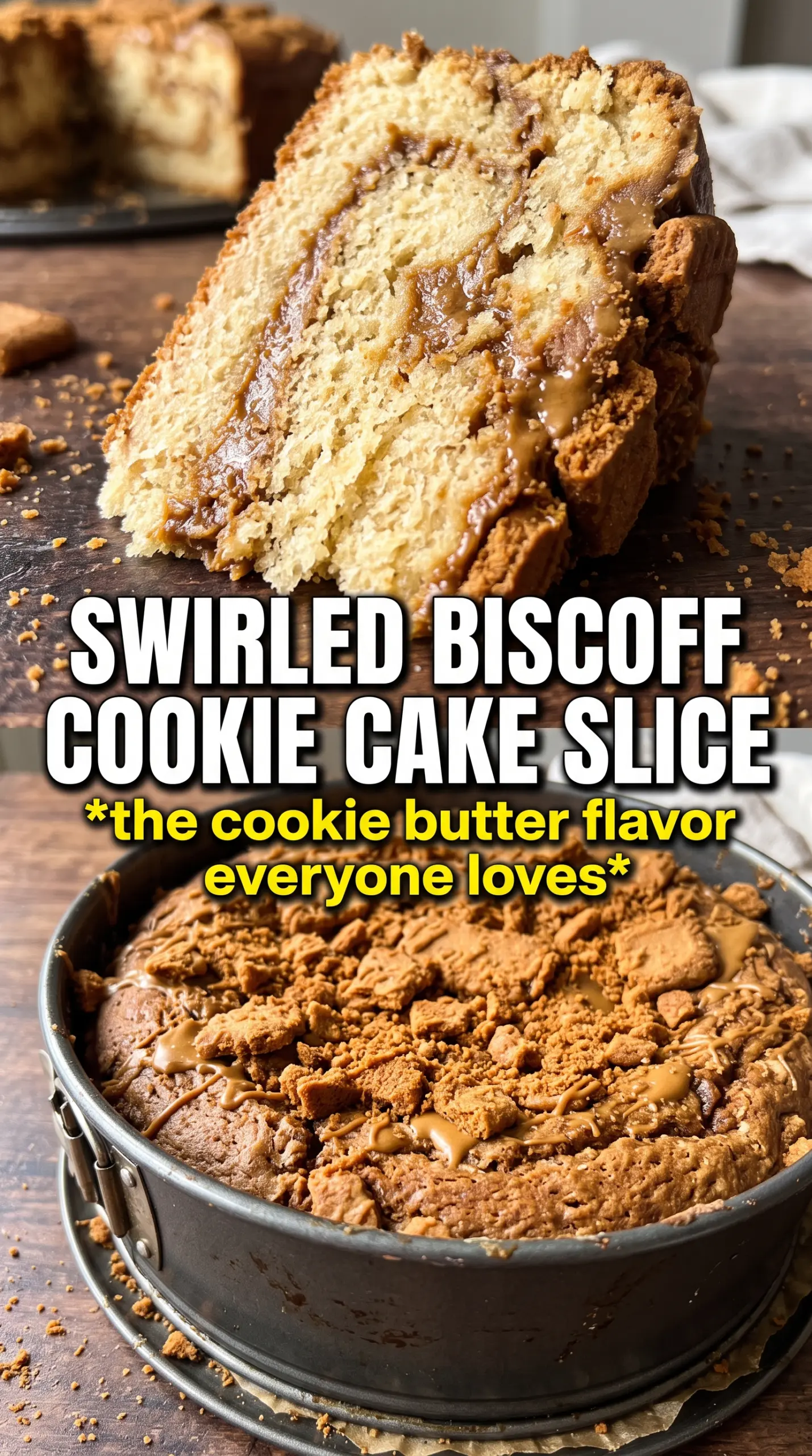 Biscoff Cookie Butter Cake with creamy frosting and cookie crumbs
