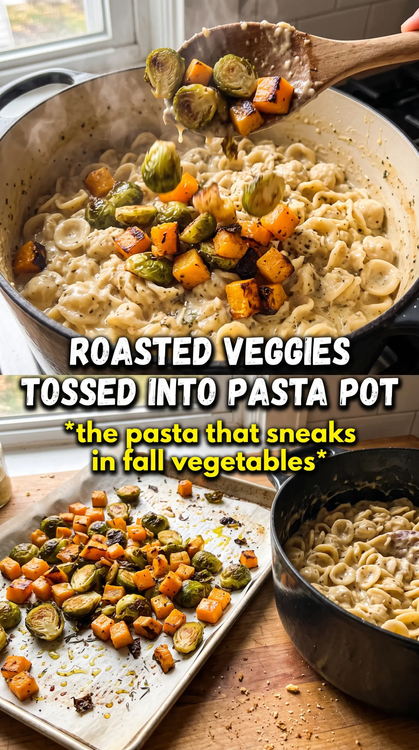 Brussels Sprouts and Butternut Squash Pasta caramelized savory brown butter