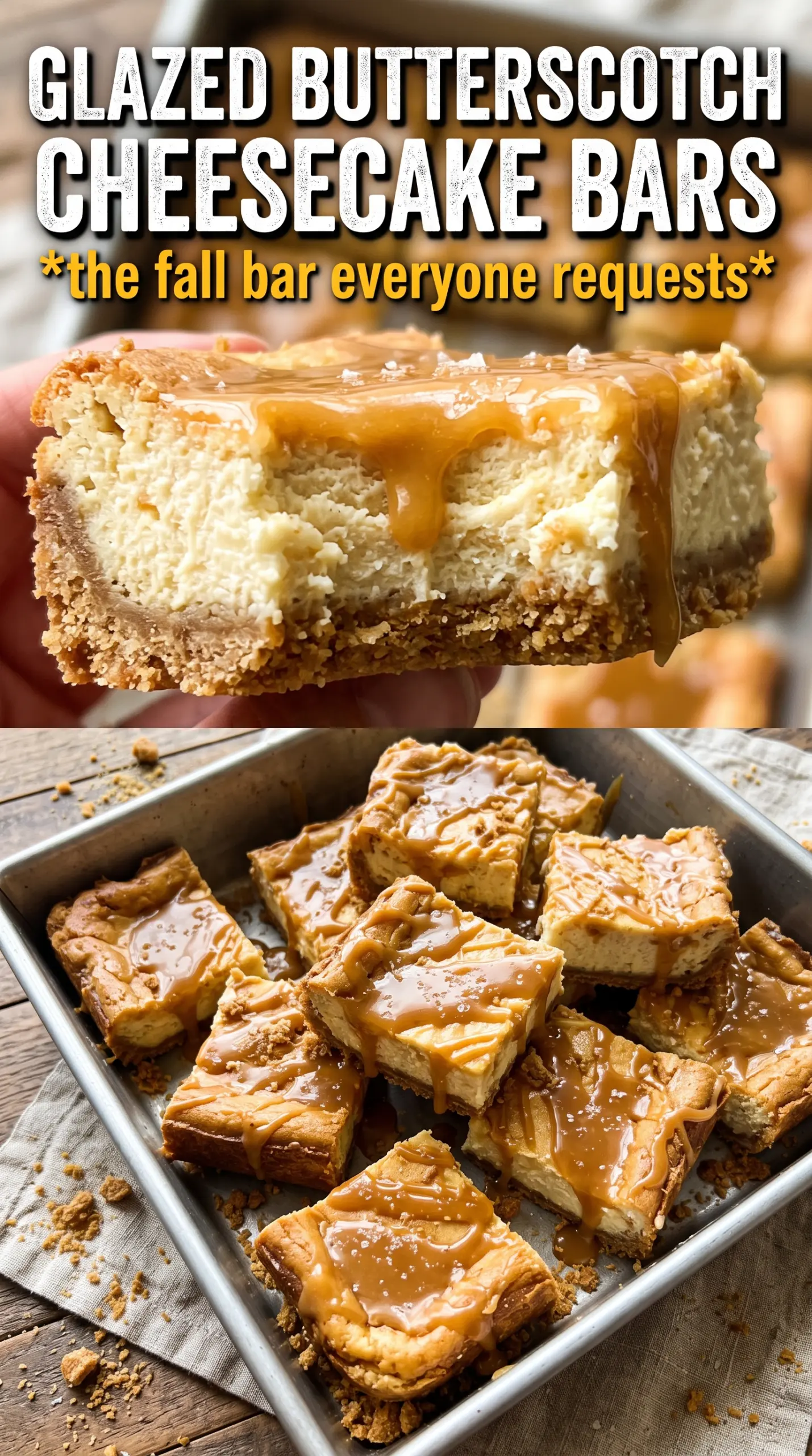 Butterscotch Graham Cracker Cheesecake Bars creamy golden topped