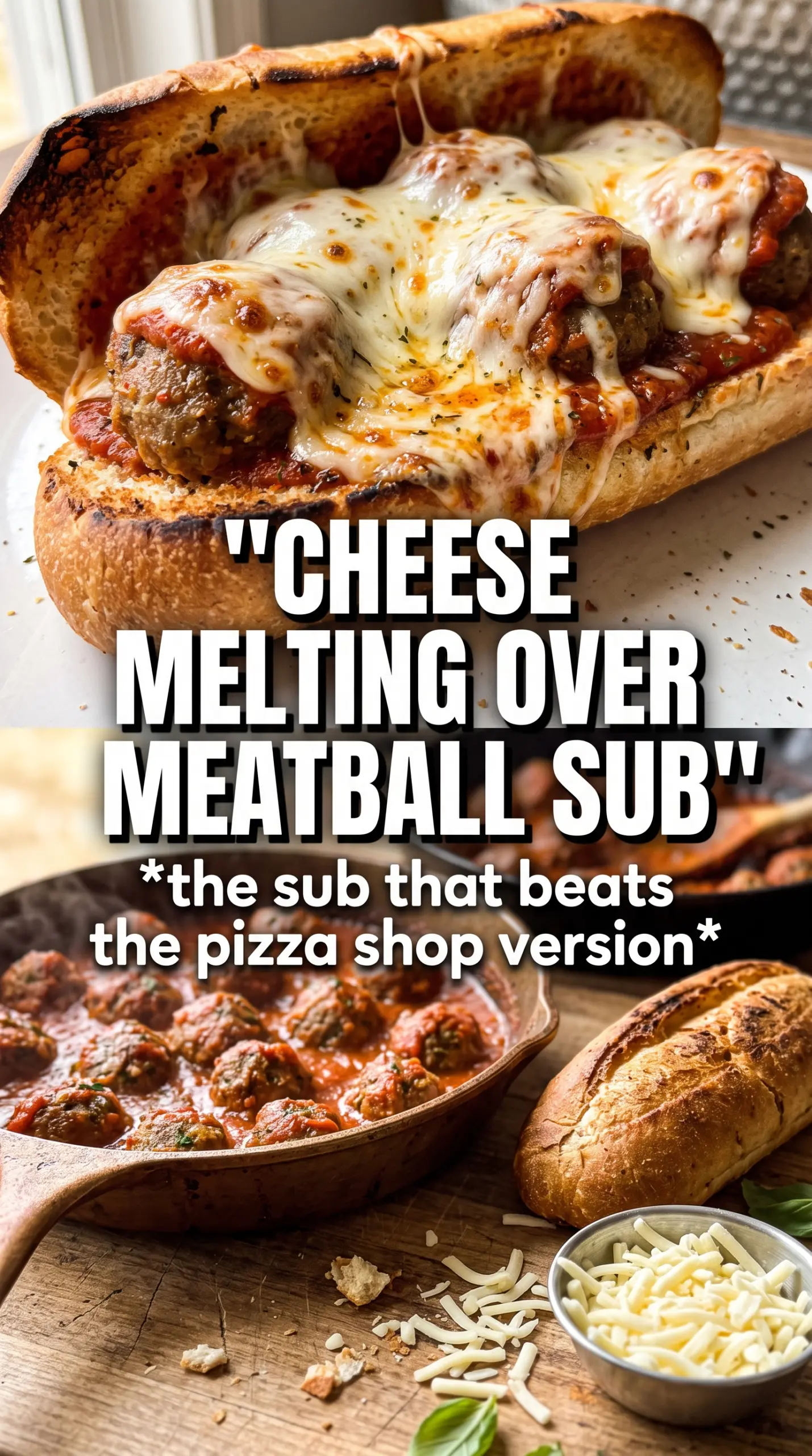 Cheesy Meatball Subs cheesy saucy toasted