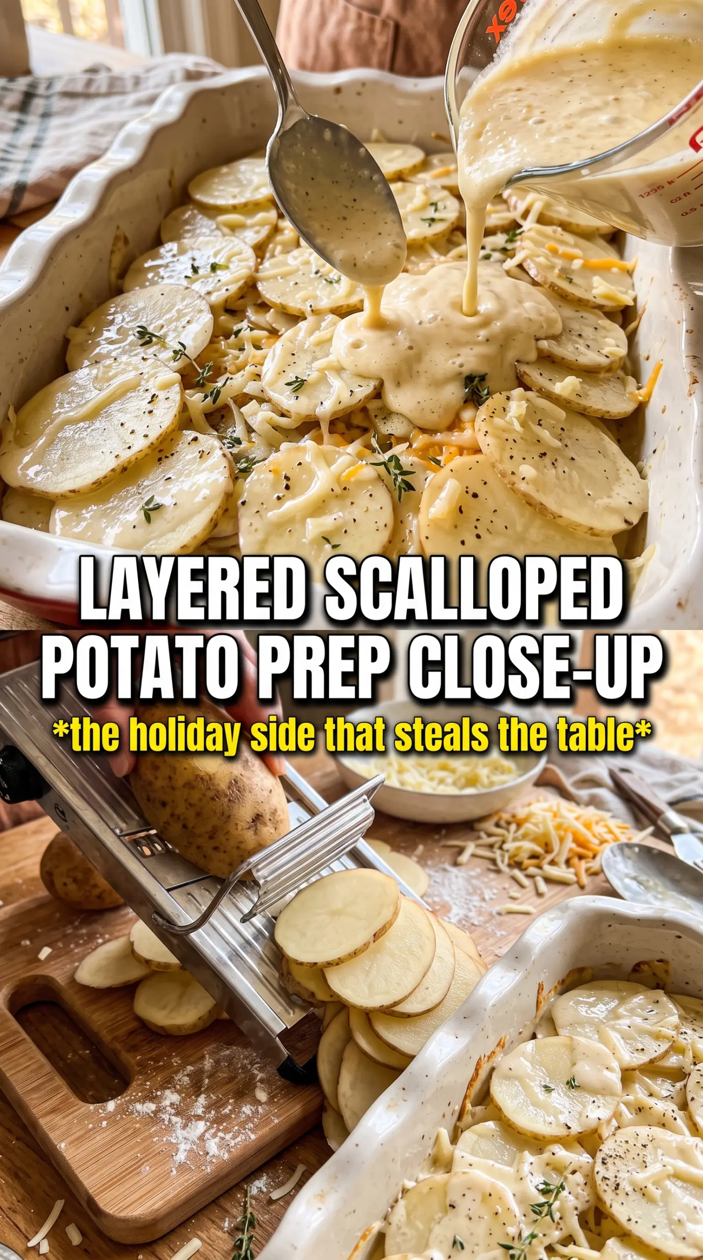 Cheesy Scalloped Potatoes golden bubbling layered