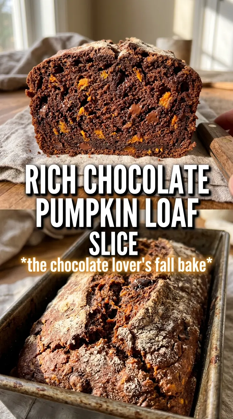 Chocolate pumpkin bread chocolate chips glossy glaze