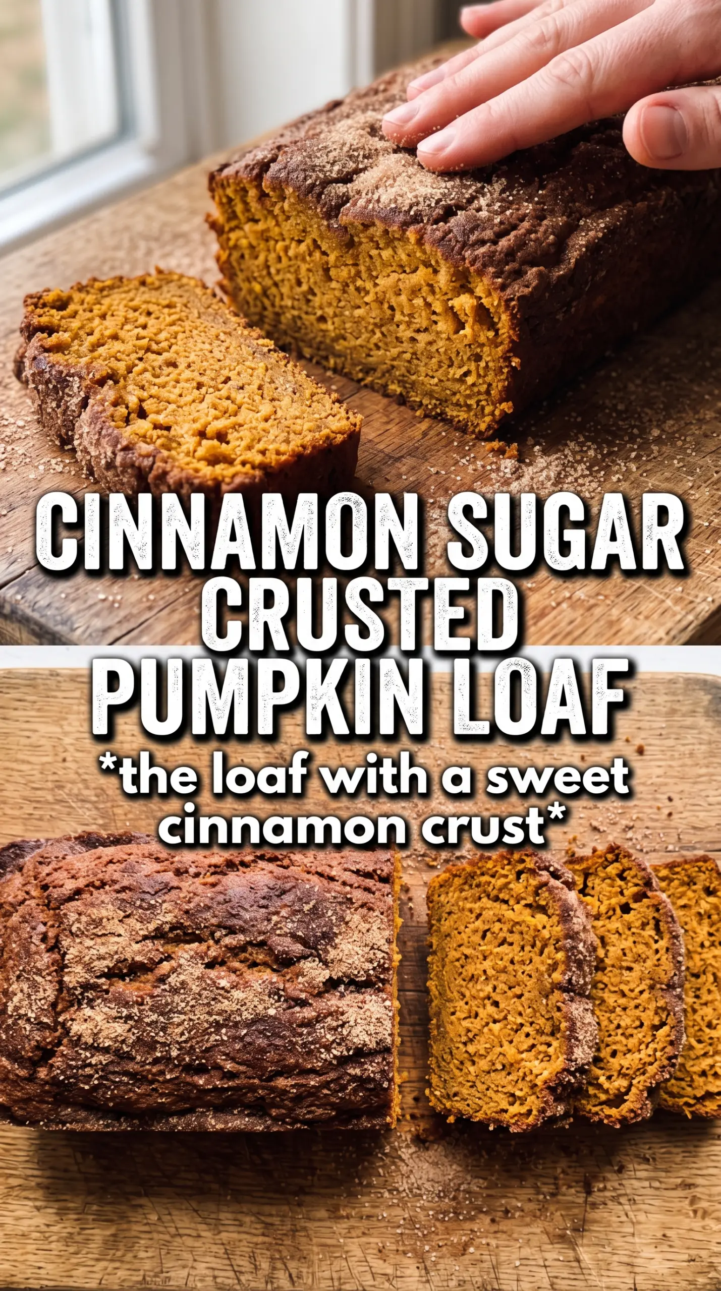 Cinnamon Sugar Pumpkin Bread, moist swirl, caramelized crust