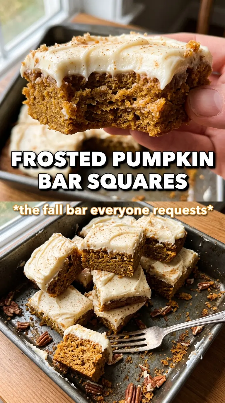 Pumpkin bars with cream cheese frosting, spiced dessert, sheet pan