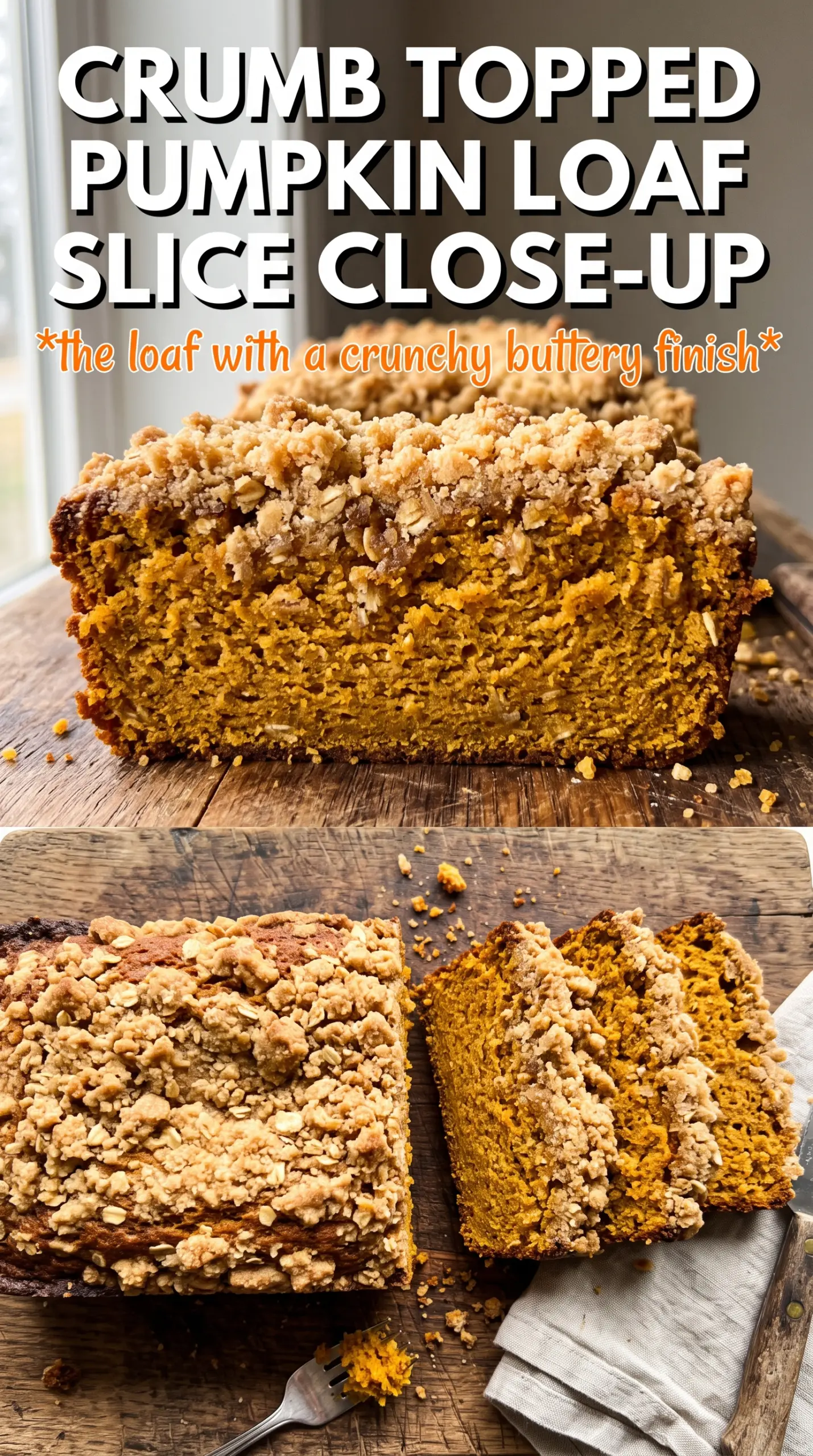 Pumpkin Bread With Crumb Topping, golden streusel, cinnamon crumb