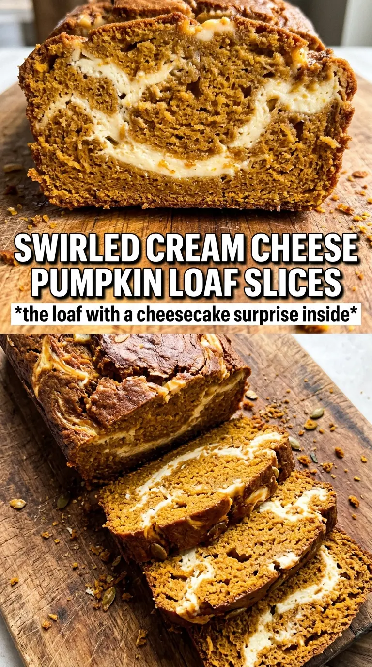 Pumpkin cream cheese bread sliced, swirled, spiced
