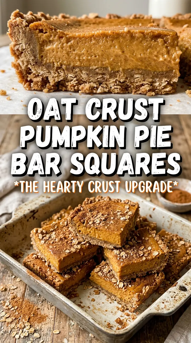 Pumpkin pie bars with oat crust, creamy, crumbly