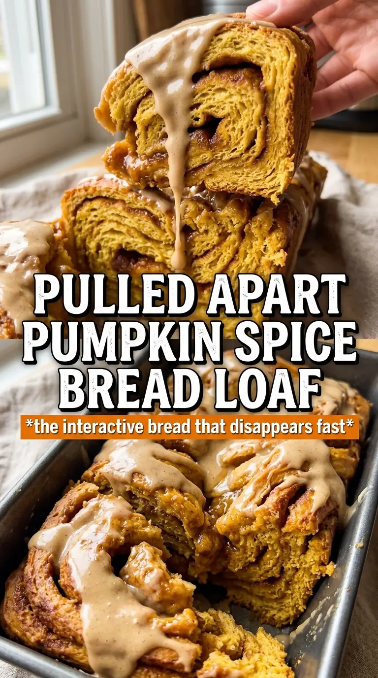 Pumpkin Spice Pull Apart Bread golden layered, cream cheese glazed