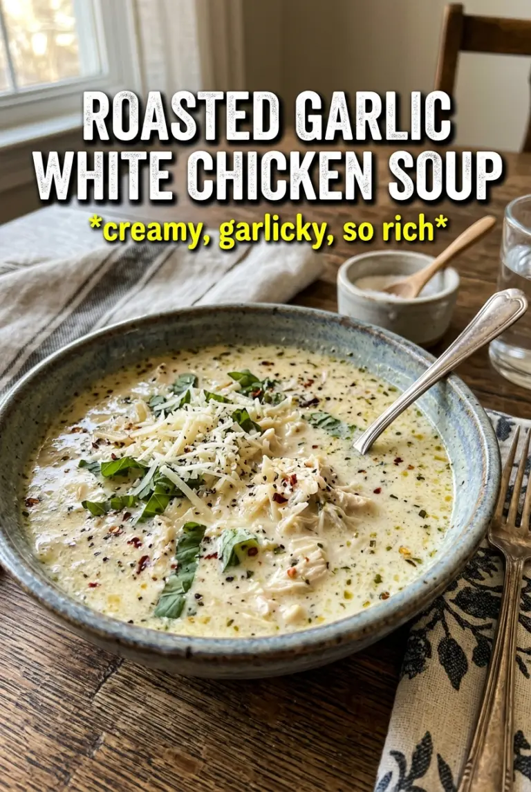 Roasted Garlic White Chicken Lasagna Soup