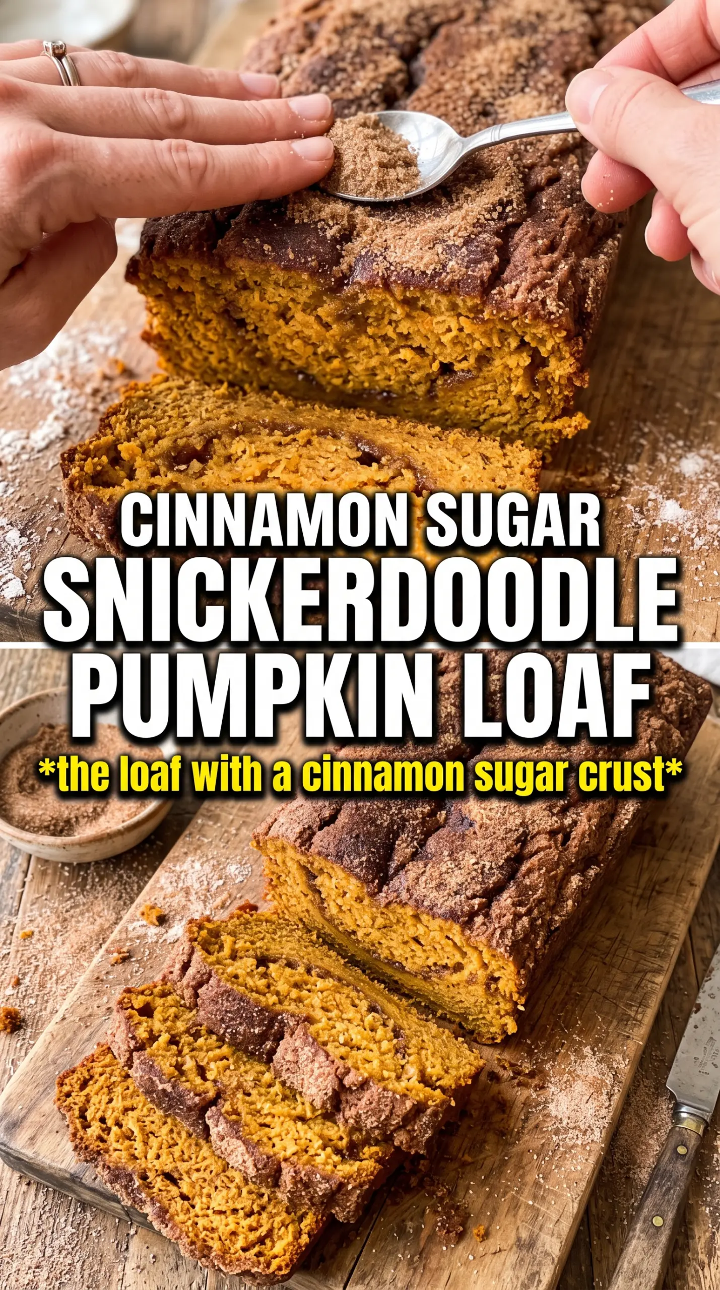 Snickerdoodle Pumpkin Bread with cinnamon sugar crust and warm spice