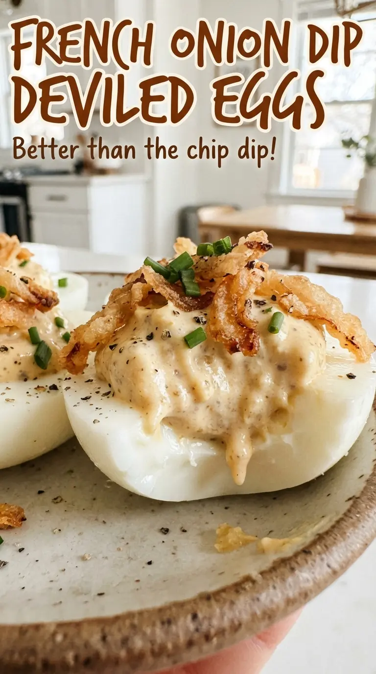 French Onion Dip Deviled Eggs creamy caramelized crunchy