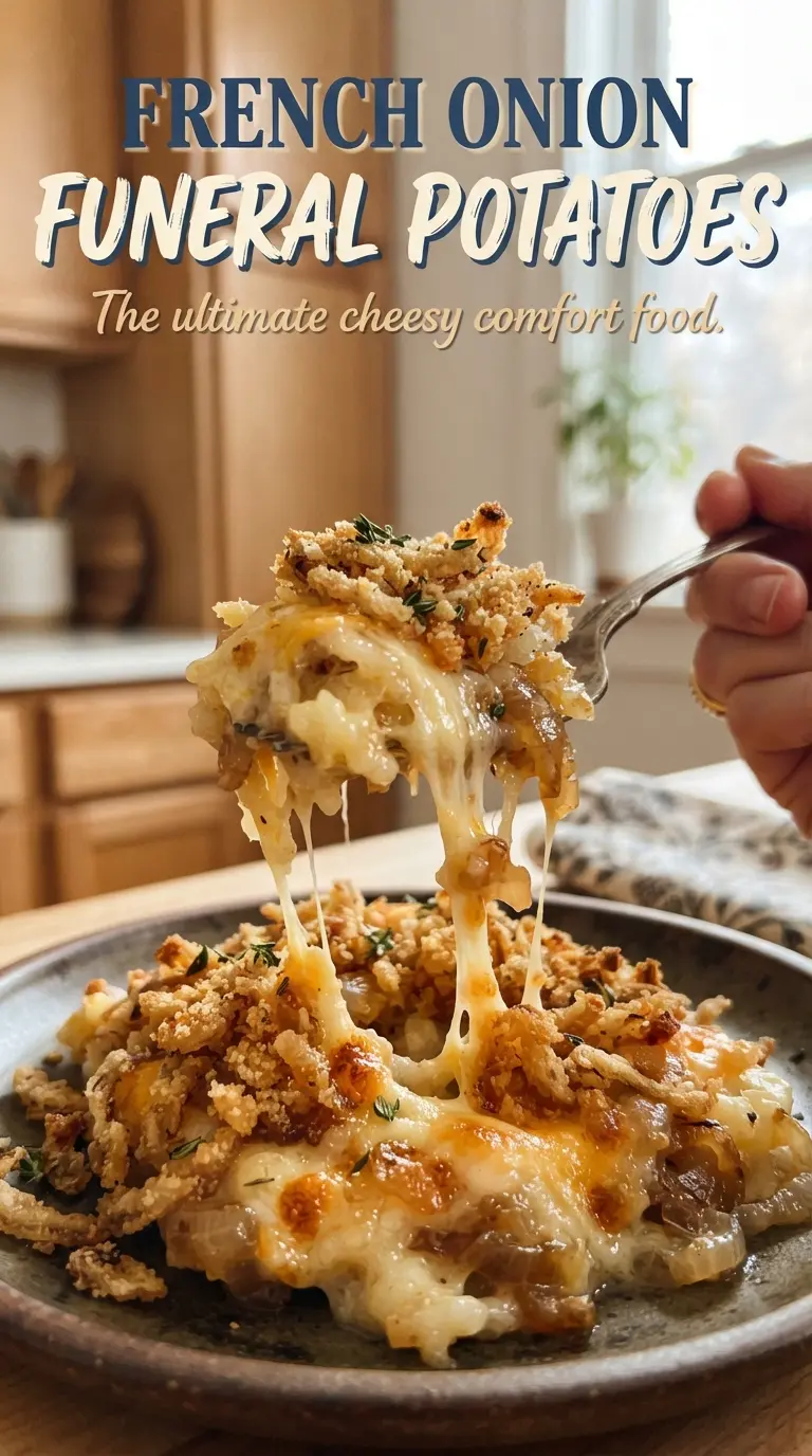 French Onion Funeral Potatoes cheesy crispy casserole