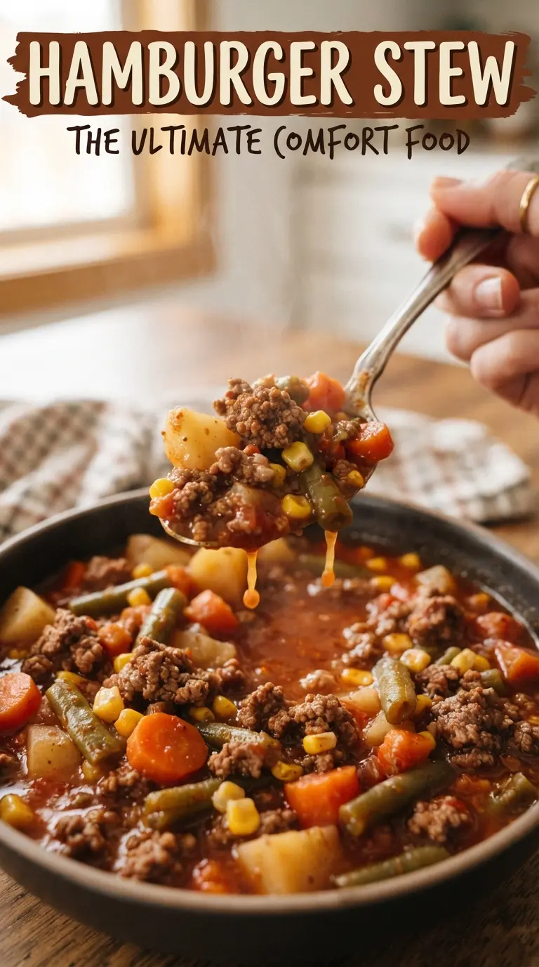 Hamburger Stew hearty tomato-based, beefy, one-pot