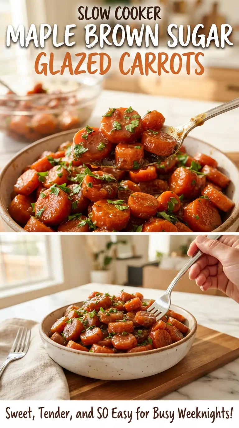 Slow Cooker Maple Brown Sugar Glazed Carrots glossy sticky